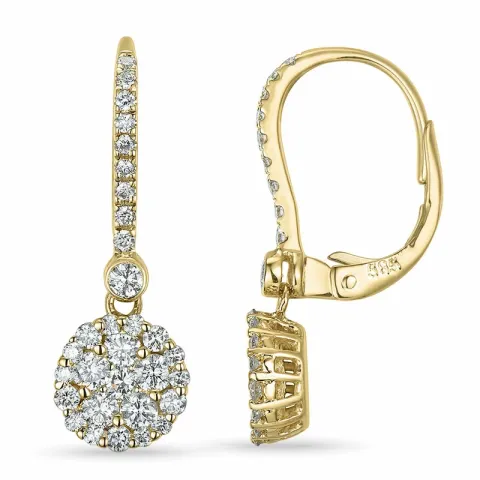 lange rond diamant creool in 14 karaat goud met diamant