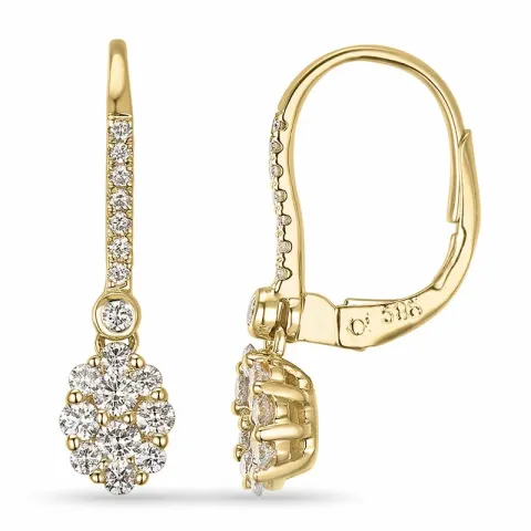 lange ovaal diamant creool in 14 karaat goud met diamant