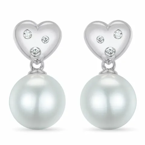lange hart parel briljant oorbellen in 14 karaat witgoud met diamant