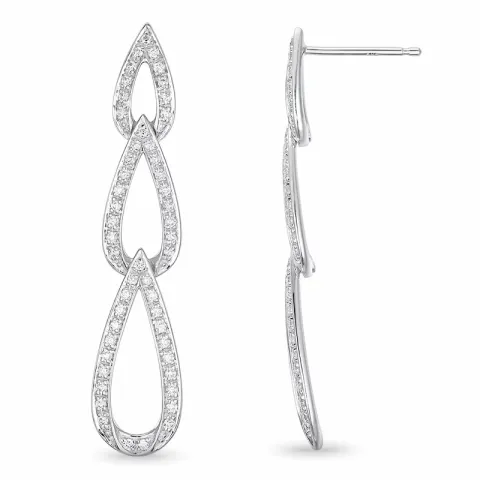 lange briljant oorbellen in 14 karaat witgoud met diamant