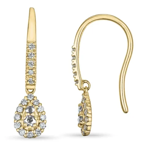 lange diamant briljant oorbellen in 14 karaat goud met diamant