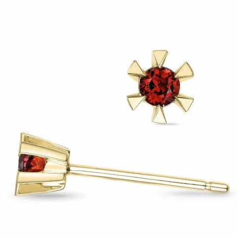 2 x 0,06 ct testsieraad granaat solitaire oorbel in 14 karaat goud met granaat
