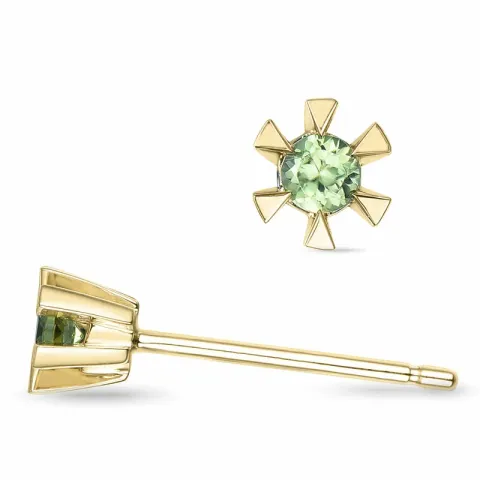 2 x 0,05 ct peridoot solitaire oorbel in 14 karaat goud met peridoot