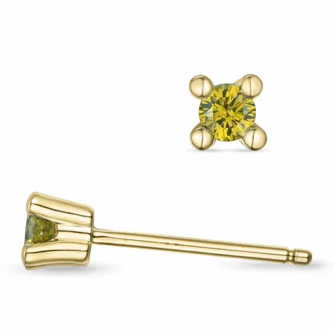 2 x 0,09 ct geel behandelde natuurlijke diamant solitaire oorbel in 14 karaat goud met geel diamant