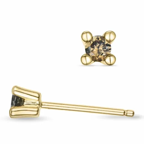 2 x 0,10 ct bruine diamant solitaire oorbel in 14 karaat goud met bruin diamant