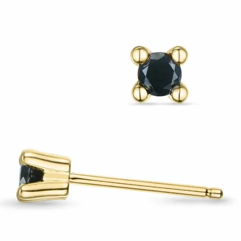 2 x 0,10 ct zwart diamant solitaire oorbel in 14 karaat goud met zwart diamant