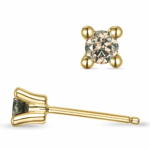 2 x 0,15 ct bruine diamant solitaire oorbel in 14 karaat goud met bruin diamant
