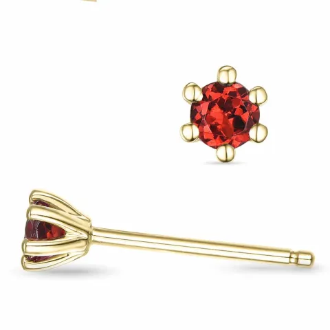 2 x 0,14 ct granaat solitaire oorbel in 14 karaat goud met granaat