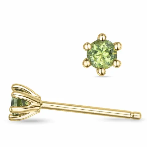 2 x 0,12 ct peridoot solitaire oorbel in 14 karaat goud met peridoot