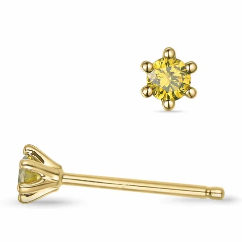 2 x 0,09 ct geel behandelde natuurlijke diamant solitaire oorbel in 14 karaat goud met geel diamant