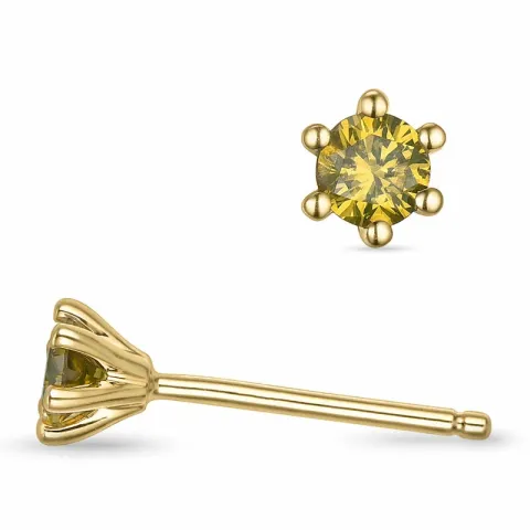 2 x 0,14 ct geel behandelde natuurlijke diamant solitaire oorbel in 14 karaat goud met geel diamant