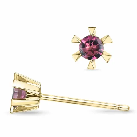 2 x 0,10 ct pink toermalijn solitaire oorbel in 14 karaat goud met toermalijn