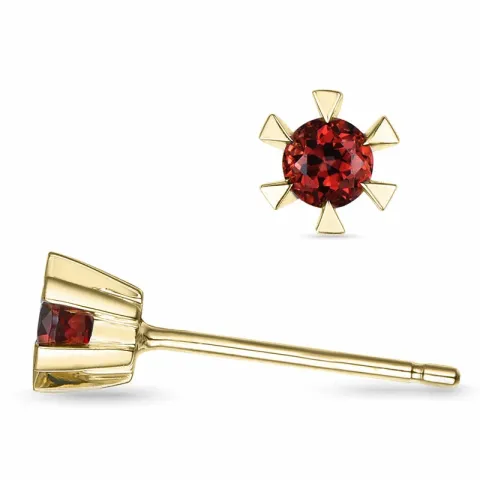 2 x 0,14 ct granaat solitaire oorbel in 14 karaat goud met granaat