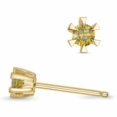 2 x 0,09 ct geel behandelde natuurlijke diamant solitaire oorbel in 14 karaat goud met geel diamant