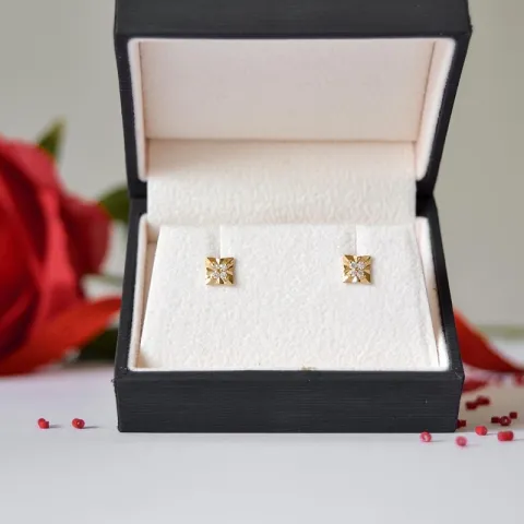 vierkant briljant oorbellen in 14 karaat goud met diamant