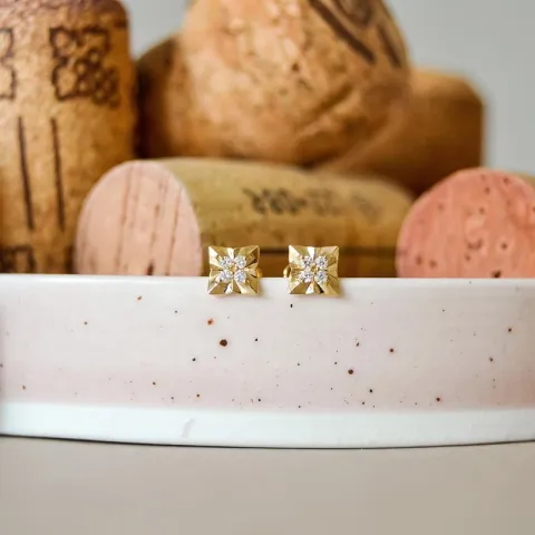 vierkant briljant oorbellen in 14 karaat goud met diamant