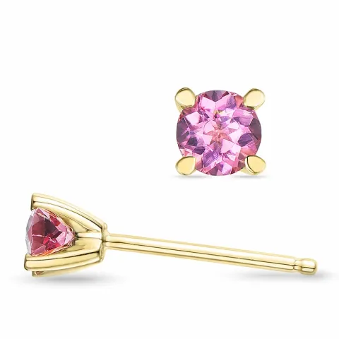 2 x 0,22 ct pink toermalijn solitaire oorbel in 14 karaat goud met toermalijn