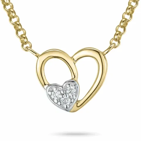 45 cm ketting met hartjes hanger in 14 karaat goud en witgoud 0,03 ct