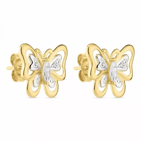 vlinder oorbellen in 14 karaat goud met rodium met zirkoon