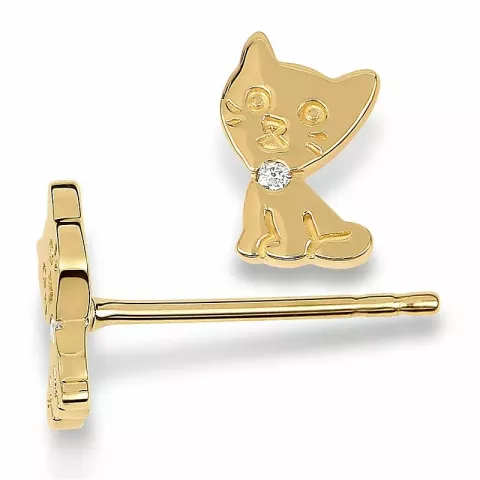 Katten diamant oorsteker in 14 karaat goud met diamanten 