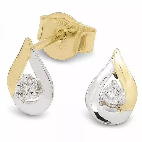 Druppel diamant oorsteker in 14 karaat goud met rodium met diamanten 