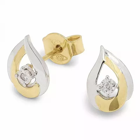 druppel diamant oorsteker in 14 karaat goud met rodium met diamant 