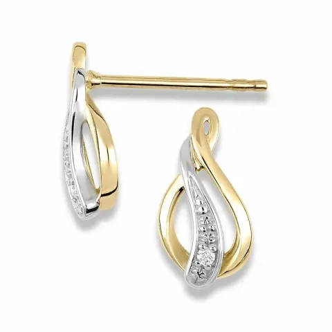Diamant oorsteker in 14 karaat goud met rodium met diamant 