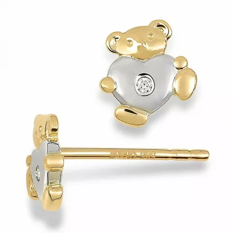 teddybeer diamant oorsteker in 14 karaat goud met rodium met diamant 