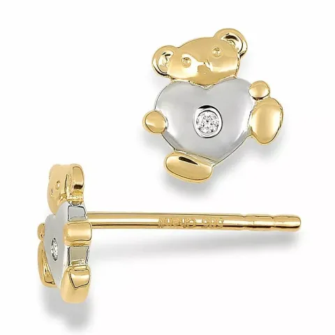 teddybeer diamant oorsteker in 14 karaat goud met rodium met diamant