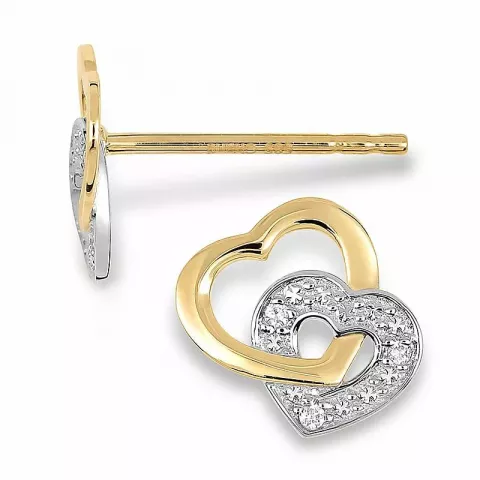 Hart diamant oorbellen in 14 karaat goud met rodium met diamanten 