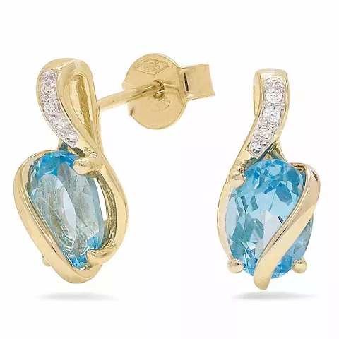 blauwe topaas gouden oorbellen in 14 karaat goud met rodium met swarovski kristal en zirkoon