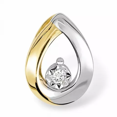Druppelvormig diamant hanger in 14 caraat goud-en witgoud 0,03 ct