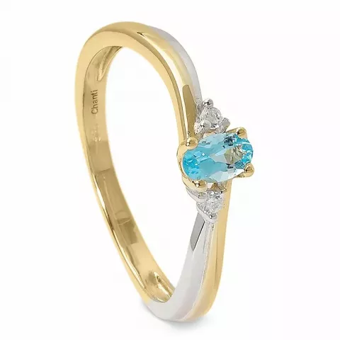 Eenvoudige blauwe topaas ring in 14 karaat goud met rodium
