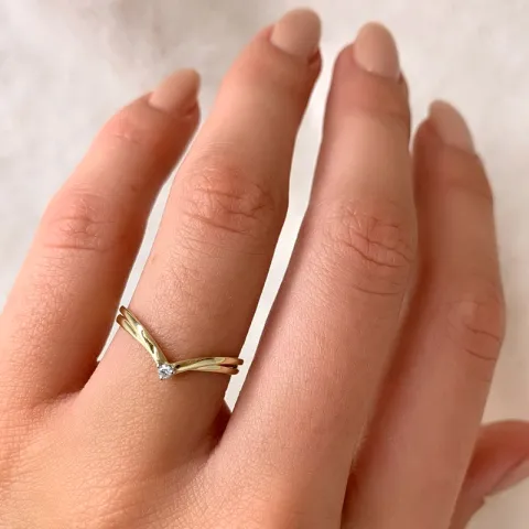 V diamant gouden ring in 14 karaat goud met rhodium 0,021 ct