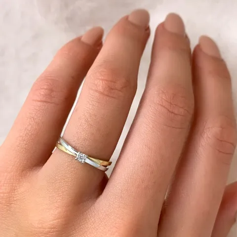 diamant gouden ring in 14 karaat goud met rhodium 0,015 ct