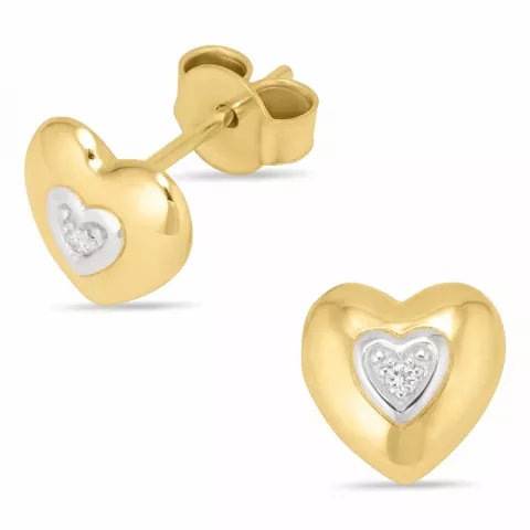 hart diamant oorbellen in 14 karaat goud met rodium met diamant 