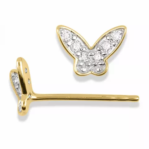 vlinder oorsteker in 14 karaat goud met rodium met diamant 