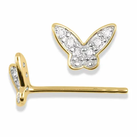 vlinder oorsteker in 14 karaat goud met rodium met diamant