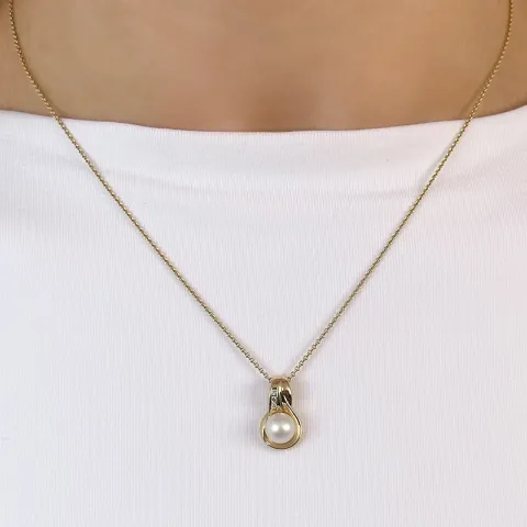 parel diamanten hanger in 14 caraat goud 0,029 ct