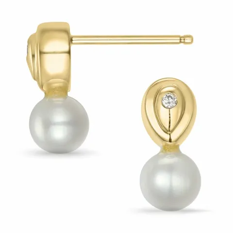 parel briljant oorbellen in 14 karaat goud met diamant