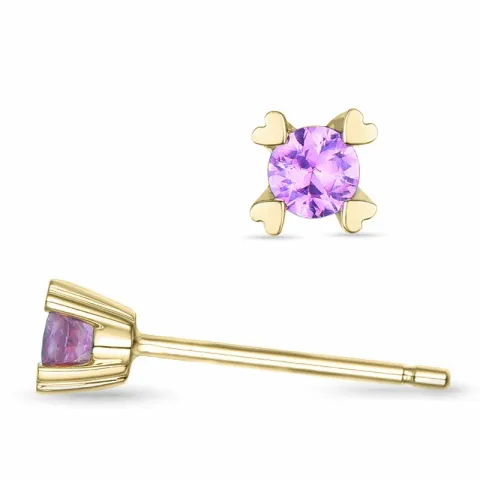 2 x 0,13 ct pink saffier solitaire oorbel in 14 karaat goud met pink saffier