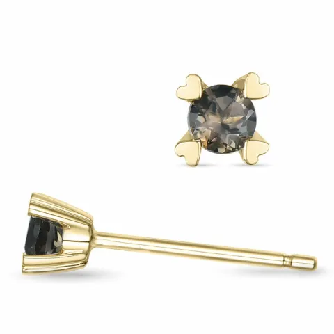 2 x 0,10 ct rookkleurig kwarts solitaire oorbel in 14 karaat goud met rookkleurige kwarts