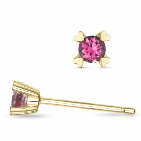 2 x 0,10 ct pink toermalijn solitaire oorbel in 14 karaat goud met toermalijn