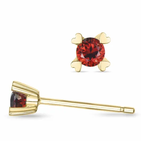 2 x 0,14 ct granaat solitaire oorbel in 14 karaat goud met granaat