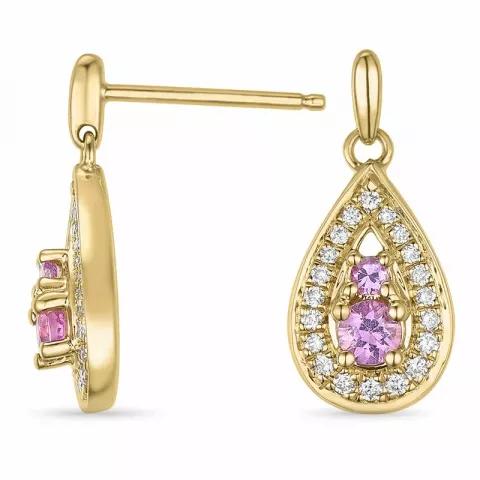 druppel pink saffier oorbellen in 14 karaat goud met pink saffier en diamant 
