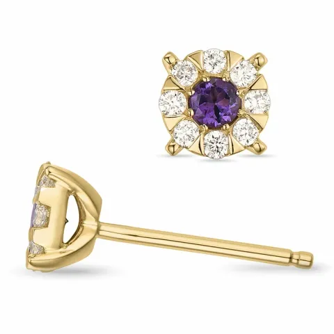 amethist diamant oorbellen in 14 karaat goud met amethist en diamant