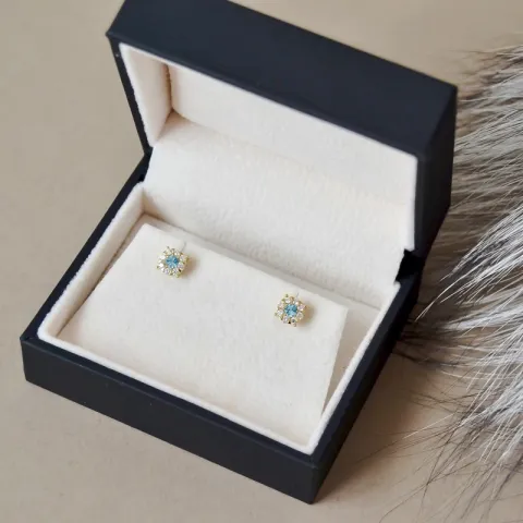 topaas briljant oorbellen in 14 karaat goud met topaas en diamant