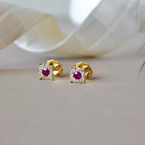 robijn briljant oorbellen in 14 karaat goud met robijn en diamant 