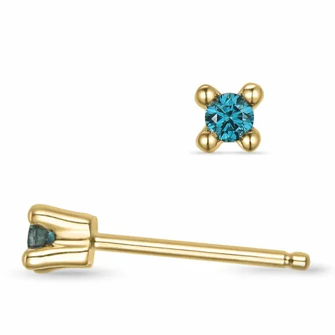 2 x 0,05 ct blauwe behandelde natuurlijke diamant solitaire oorbel in 14 karaat goud met blaume diamant
