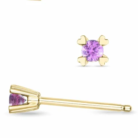 2 x 0,07 ct pink saffier solitaire oorbel in 14 karaat goud met pink saffier
